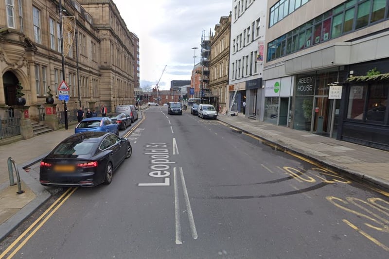 The highest number of reports of violence and sexual offences in Sheffield in December 2023 were made in connection with incidents that took place on or near Leopold Street, Sheffield city centre, with 16	