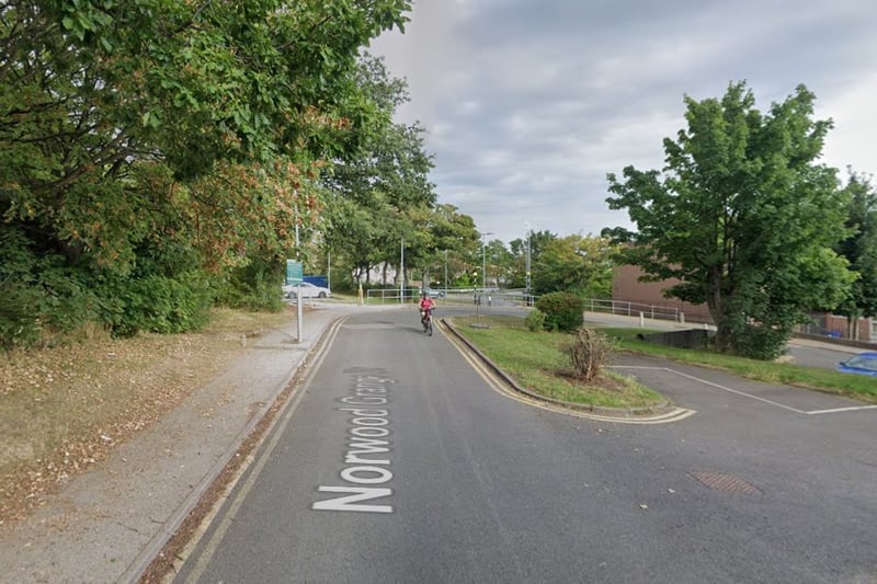 The joint sixth-highest number of reports of violence and sexual offences in Sheffield in December 2023 were made in connection with incidents that took place on or near Norwood Grange Drive, Fir Vale, near to Northern General hospital, with 8		