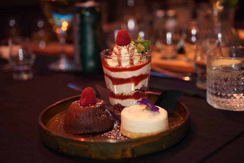 A very Scottish dessert, Cranachan paired with Scottish honey cheesecake and a very rich & upmarket chocolate pudding