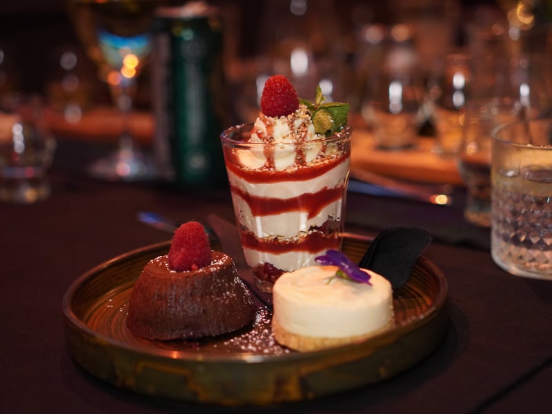 A very Scottish dessert, Cranachan paired with Scottish honey cheesecake and a very rich & upmarket chocolate pudding
