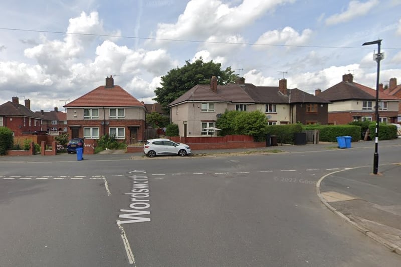 The joint fourth-highest number of reports of drug offences in Sheffield in December 2023 were made in connection with incidents that took place on or near  Wordsworth Drive, Parson Cross, with 2	