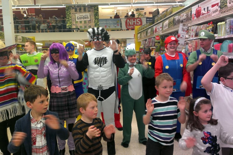 Staff from  Tesco in Dragonville, Durham City, were joined by their children for a Superman dance to raise money for Diabetes UK in 2014.