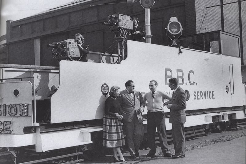 TV Tram in 1956 with Richard Dimbleby, his wife, BBC producer Barney Colehan and Blackpool Publicity Officer Harry Porter