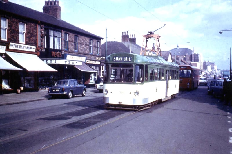 Lord Street, Fleetwood, in October 1966. A Blackpool tram is bound for Starr Gate. 