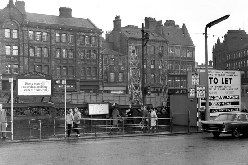 The site below the Mill Hill Unitarian Chapel in City Square pictured in Januarsy 1965. It was developed for Royal Exchange House. In the background the shops and offices can be seen. These were later demolished to make way for the Bond Street Centre, opened in September 1977.