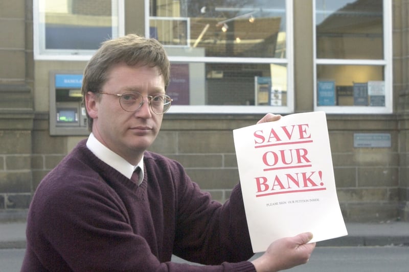 Richard Travers of Kippax Travel, who was campaigning to stop the closure of Barclays Bank in the village. Pictured in February 2000.