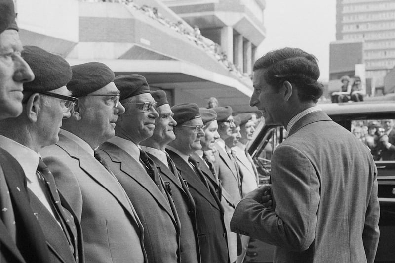 Prince Charles chatted to members of the Sunderland branch of the 1st Airborne Association as he left the Crowtree Leisure Centre in May 1978.