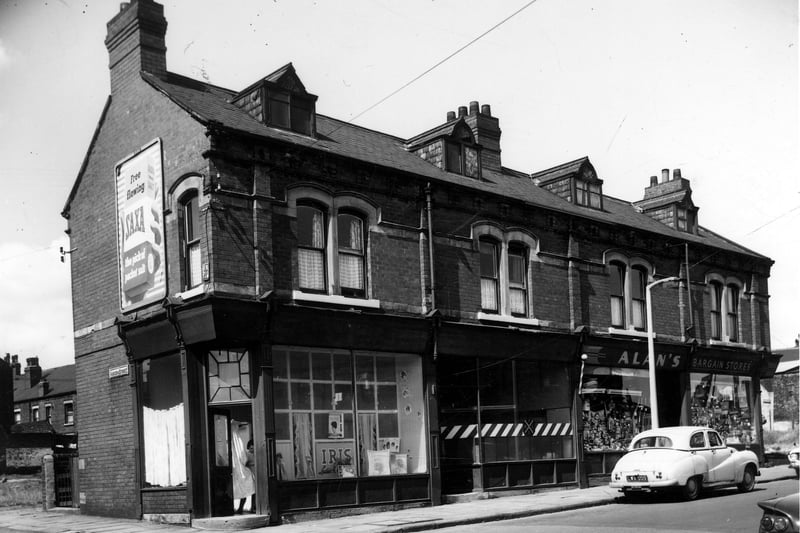 Jack Lane in June 1964. On the left is Askern Street, the shop at the corner is 'Iris', a ladies hairdressers. Next is a barbers shop. Moving on is a double fronted business, Alan's Bargain Stores. The next street is Purchon Street.