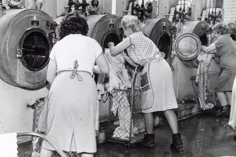 Inside a corporation public wash house on Kirkstall Road in Jun e 1964. It cost 3s 6d for two hours washing.
