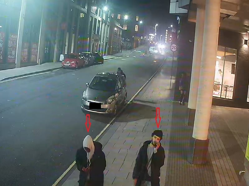 Police released CCTV images of two men officers would like to speak to in connection with a stabbing in Sheffield.
On 24 December 2023, around 11pm, it is reported that two men approach a 17-year-old man on Devonshire Street.
The victim fled and ran inside a shop, in an attempt to evade the men. The suspects are then alleged to have forced their way inside and dragged the man outside, where it is believed they caused stab wounds to his back, neck and arm.
The victim was taken to hospital and has since been uncooperative with officers and their enquiries.
As officers’ investigation into the stabbing progresses, they are hoping the two men photographed will hold vital information that can ensure dangerous people are taken off our streets.
One suspect is described as Asian, aged between 20 and 30, of medium build and around 5ft 6ins tall, with a short beard.
The second suspect is described as Black, aged between 20 and 30, of medium build and around 5ft 6ins tall, with black short hair.
Quote incident number 982 of 24 December 2023.