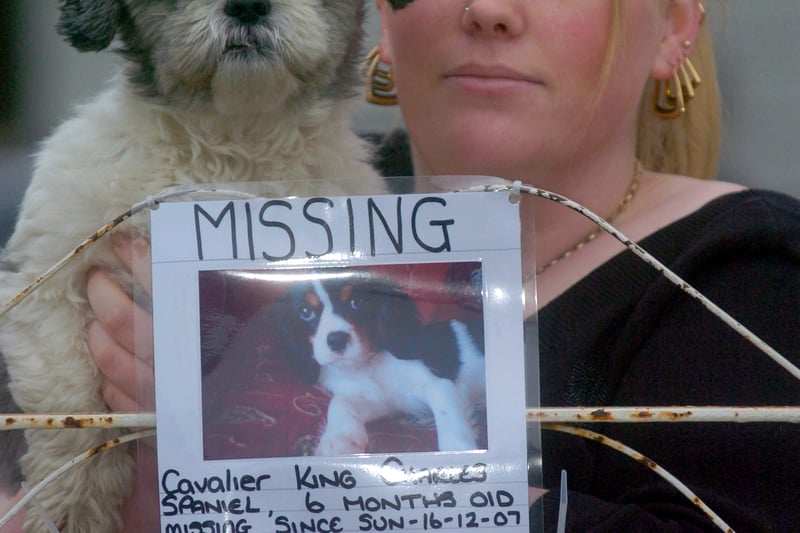 This is Bramley resident 
Cheryl Young who was asking members of the public in December 2007 to look out for her missing six month old Cavalier King Charles Spaniel puppy, which had gone missing. She is also pictured her her other dog Max.