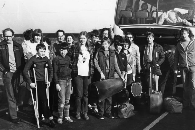 Boldon Colliery Brass Band members before they set off for another competition in April 1982. 