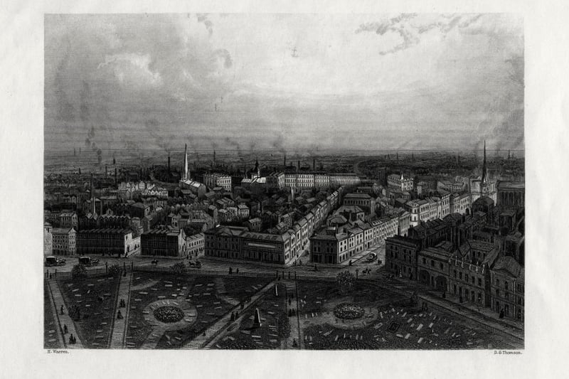 View of smoking factory chimneys in the city of Birmingham. During the Industrial Revolution, Birmingham became an important centre of metal manufacturing, engineering and trade. (Photo by The Print Collector/Print Collector/Getty Images)