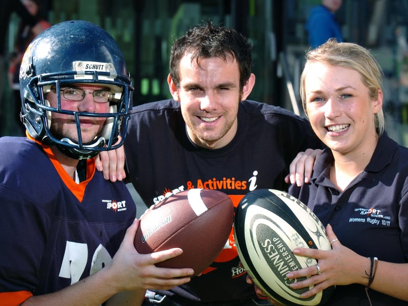 Sunderland University freshers had the choice of sports in 2011 - from A for American Football to W and women's rugby.
Pictured are David Peddie, centre, from the Institute of Sports with Tom Mugford and Emma Roberts.