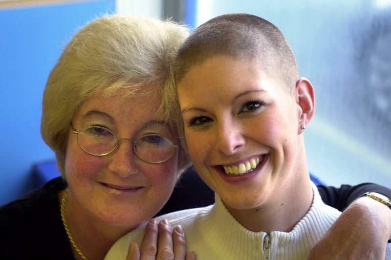 October 2003 and Leanne Goldthorpe had her hair shaved off at Kevin's hairdressers to raise funds for the St James's Kidney Patients Association. She is pictured with mum Lynne.