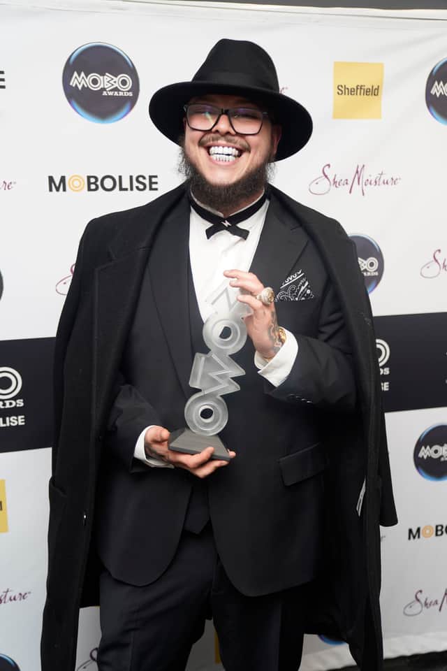 Potter Payper with his Album of the Year award at the Mobo Awards, at the Utilita Arena Sheffield.
