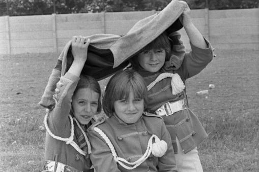 Easington Tip Toppers band members - Tracey Bell, Michelle Morland and Alison Pearn - were sheltering from a shower in 1979.