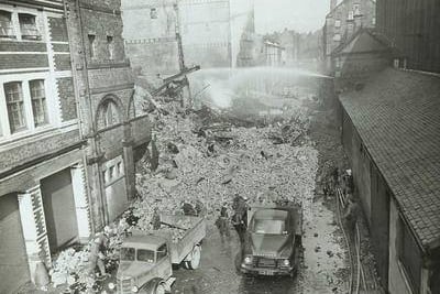 Cheapside Street pictured in 1960 after the whisky bond fire which was Britain's worst peacetime fire services disaster. The fire at a whiskey bond killed 14 fire service and 5 salvage corps personnel. 