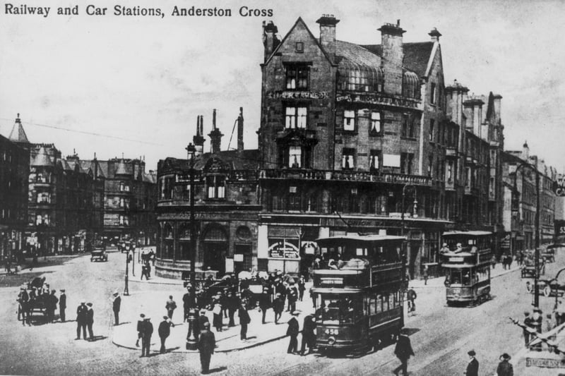 Railway and car stations at Anderston Cross around 1920. 