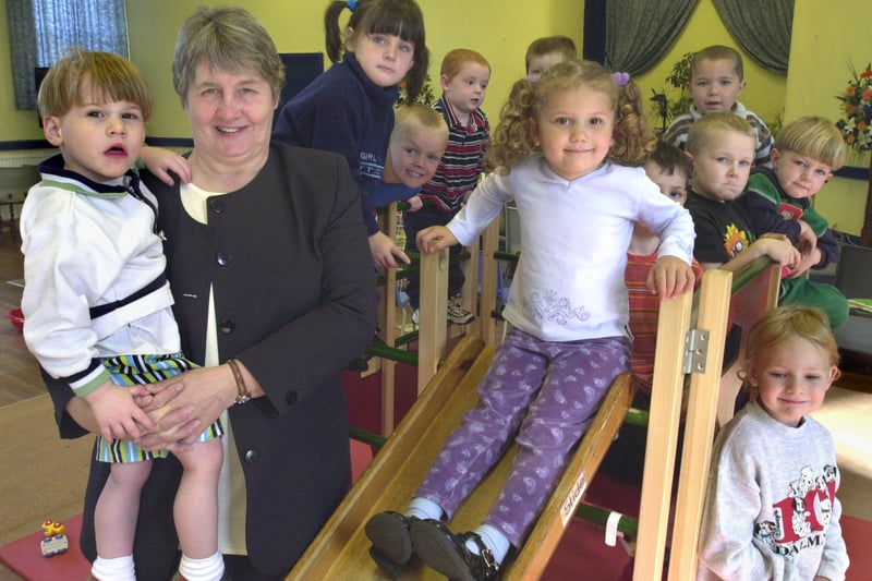 Dorothy Thompson and children Blackpool Christian Centre nursery, Waterloo Road 