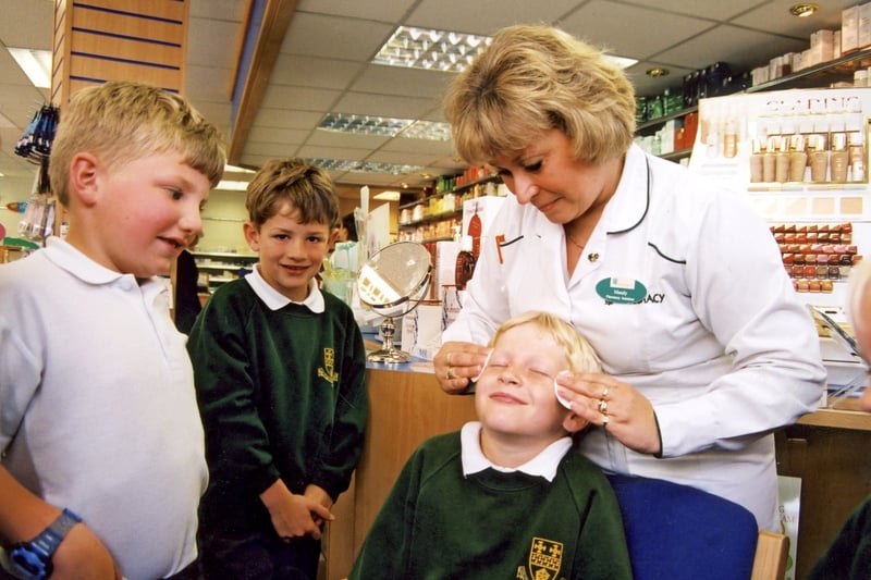 Children from Carleton Primary School visiting Co-op Pharmacy as part of their studies on 'the body".
Picture shows Ryan Anderson (7) being given a facial by pharmacy assistant Mandy Walsh.
