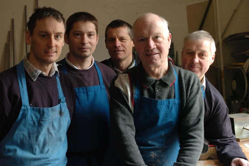 Workers at T Shires Organ Pipe Makers in March 2006. Pictured, from left, are Steve Parker, Terry Doyle, Terry Shires, John Warr  and George Fowler.