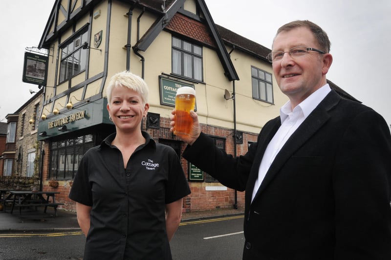 Former Vaux Manager, Geoff Porteous took over the Cottage pub in Cleadon in 2013 after seven year break from the trade.
He is pictured with one of his bar staff, Sara Murray.