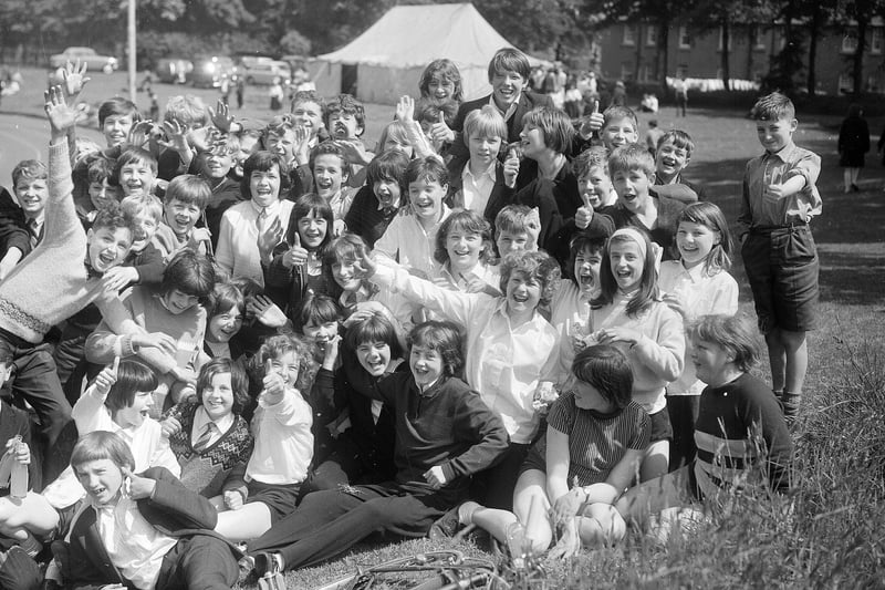 Pupils cheer on their classmates at Tynecastle Secondary School sports day  in 1965.