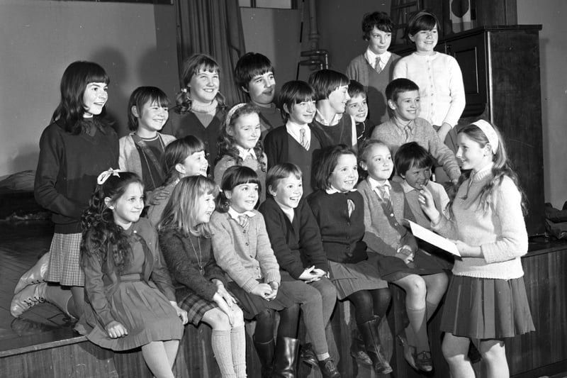 Edith Klein (12) rehearses her Lismore Primary School friends before a concert for OAPs at their school in January 1968.
