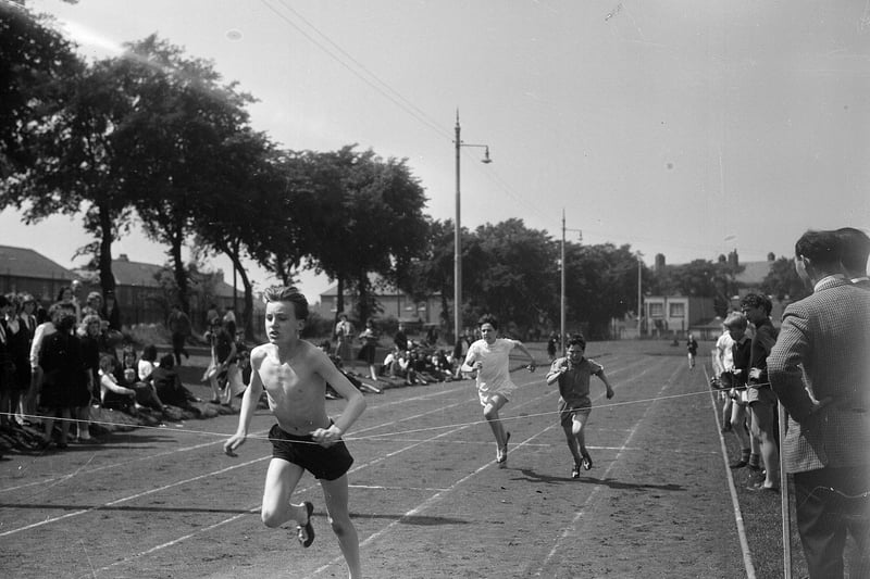 Tynecastle Secondary School sports - Colin Keddie wins the 800 metres in 1965.