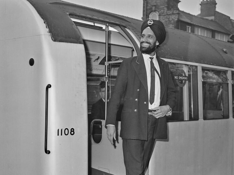 London Transport railway guard Amar Singh after being granted permission by his employers to wear a turban instead of the uniform peaked cap at work. As a Sikh, Singh had asked his employers for this exception to the uniform rule, as the turban or dastar is an important aspect of his faith. He was a guard on the Piccadilly Line.