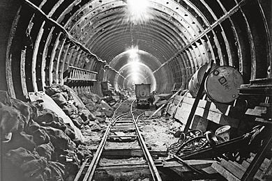 An access tunnel under Oxford Circus used to extract clay from excavations during the construction of the Victoria Line on the London Underground system. (Photo by Roger Jackson/Central Press/Getty Images)