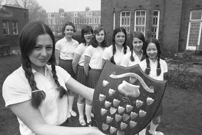The St Anthony's School netball team won the Sunderland Town Tournament in 1975 and here they are with their trophy.