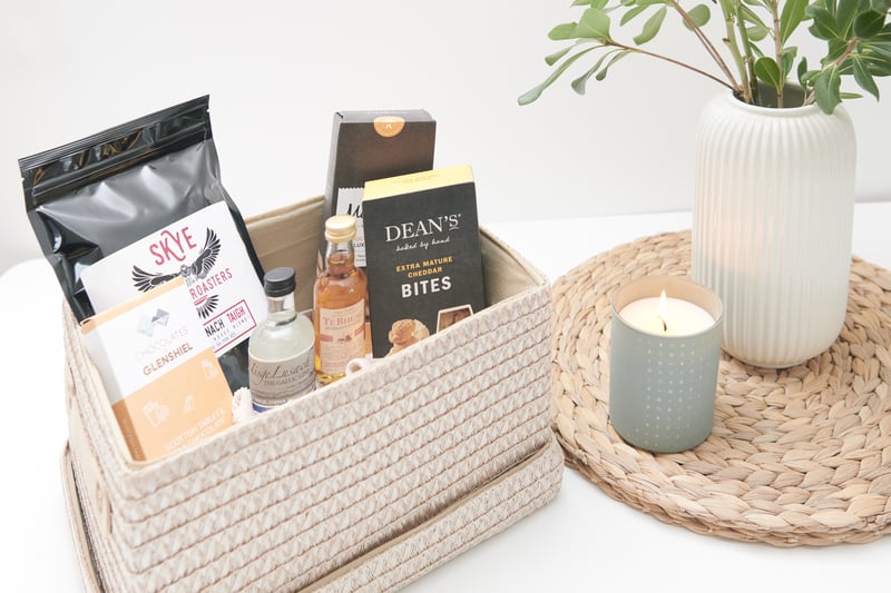 A welcome hamper contains local food and drink.