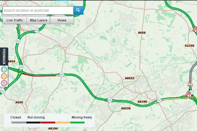 Traffic appears to be moving smoothly on the approach to the closure on the A1(M)