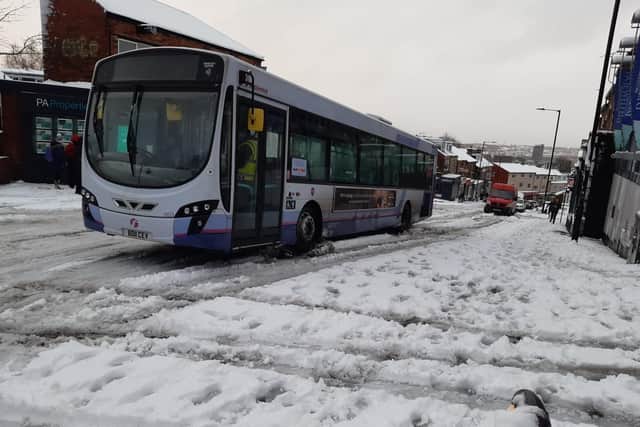 Sheffield's bus and tram network was severely affected after heavy snowfall in several parts of the city yesterday