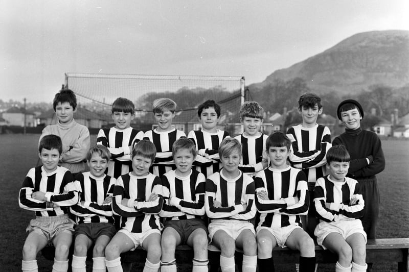 Team picture of the Edinburgh Primary Schools football team in January 1969. Back row - G Anderson, Martin Mowat, B Foster, A Albiston, J Hay, S Lynch, D Torrance; Front row - W McElhaney, R Tait, C Robertson, M Stanton, D Steedman, W Herd.