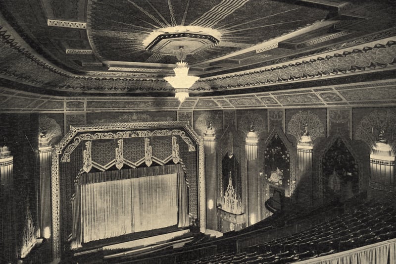 A photograph of the interior of the Odeon cinema Pilgrim Street Newcastle upon Tyne taken c.1940. The view is of the auditorium and the proscenium taken from the circle.