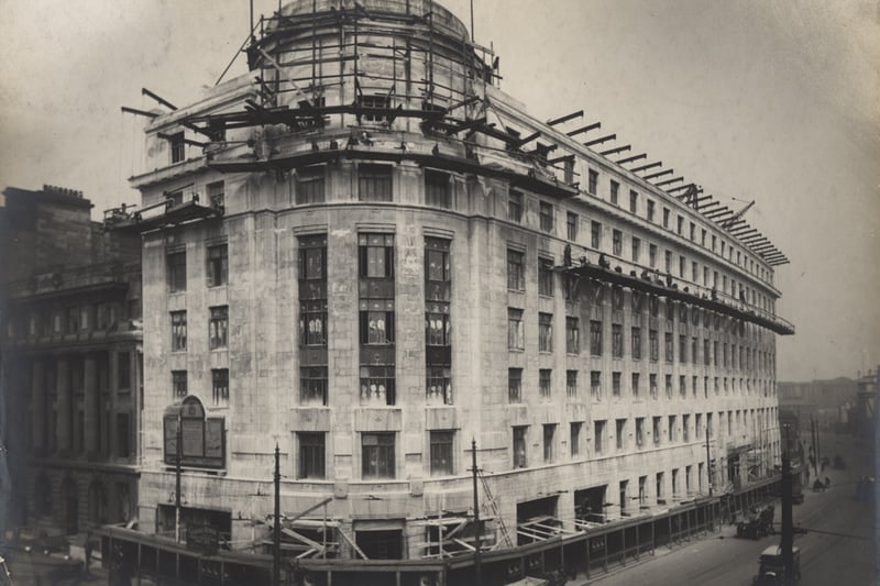 A view of the construction of Carliol House Pilgrim Street/Market Street Newcastle upon Tyne taken in 1927. The exterior of the building is nearing completion.