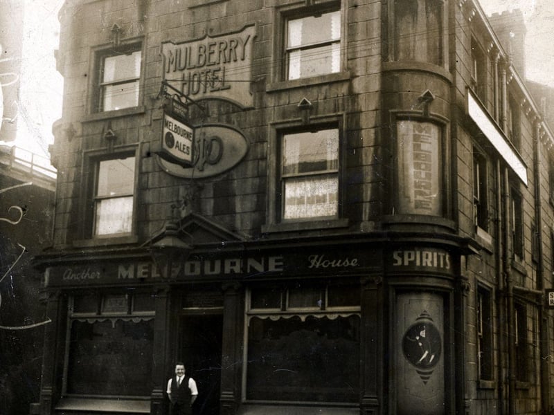 The landlord of the Mulberry Hotel, Norman Robinson, standing outside the entrance pictured circa 1934. He later went on to run the Brass Moulder's Arms. The Mulberry Hotel was on Hunslet Road between Mulberry Place and Mulberry Street.