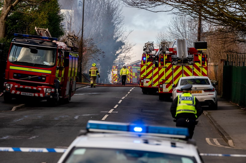 Crews from Morley, Bradford, Dewsbury, Killingbeck and Cleckheaton rushed to the scene, as roads were closed by police.