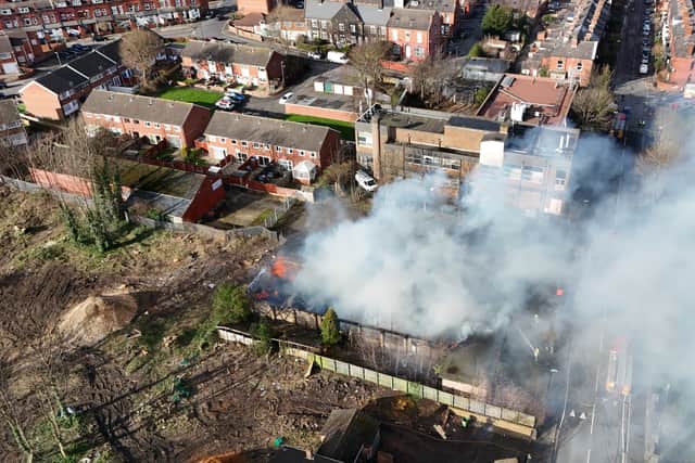 Drone images taken by Liam Sowden show the extent of the damage on the church building.