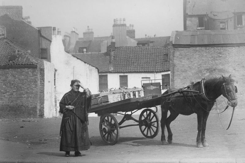 A few short years before the Barras were set up, this woman sells fish from a horse and cart on the Gallowgate.