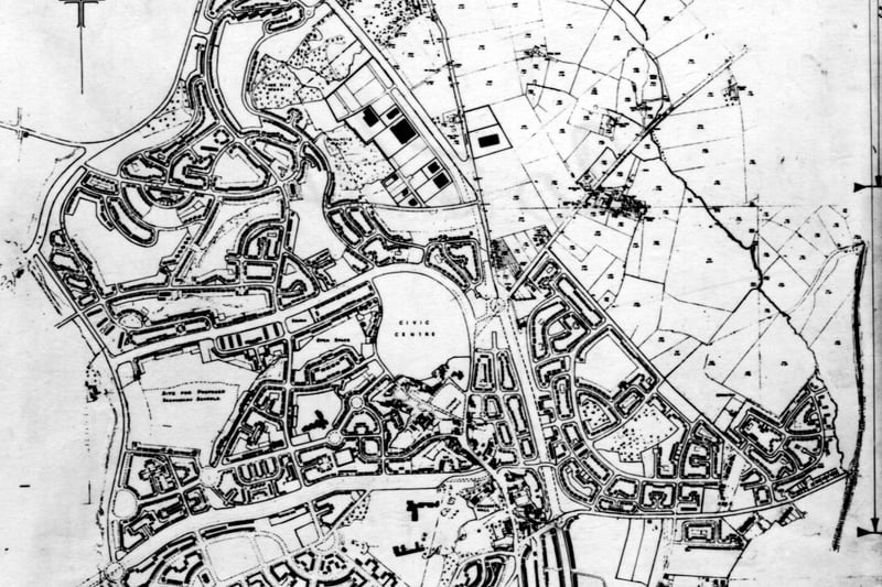 A 12" to 1 mile scale plan of Seacroft estate from March 1956. Seacroft Ring Road runs vertically down the centre with the estate to the left and lower right.
