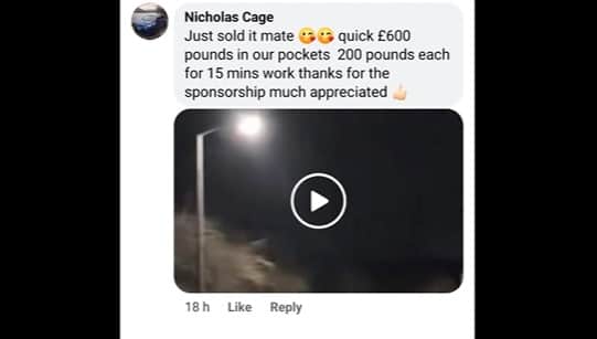 One of the taunting comments posted to Paul's Facebook page. The fake profile is named 'Nicholas Cage', potentially a reference to the real actor's 2000 flick 'Gone in 60 Seconds.'
