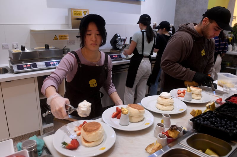 Each pancake is hand-made to order with fresh ingredients. Egg whites are whipped to soft peaks giving that airy quality. The pancakes are then slowly cooked at low temperature for the signature round cloud-like pancakes.