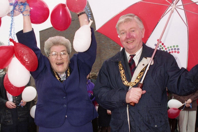 The Mayor and Mayoress, Councillor and Mrs David Thompson celebrating Sunderland's first full day as a city on February 15, 1992.