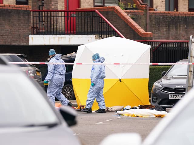 Forensic officers at the scene near Bywater Place in Surrey Quays, south east London, after 30-year-old Bryce Hodgson, from Sheffield, was shot dead by police on January 30, 2024