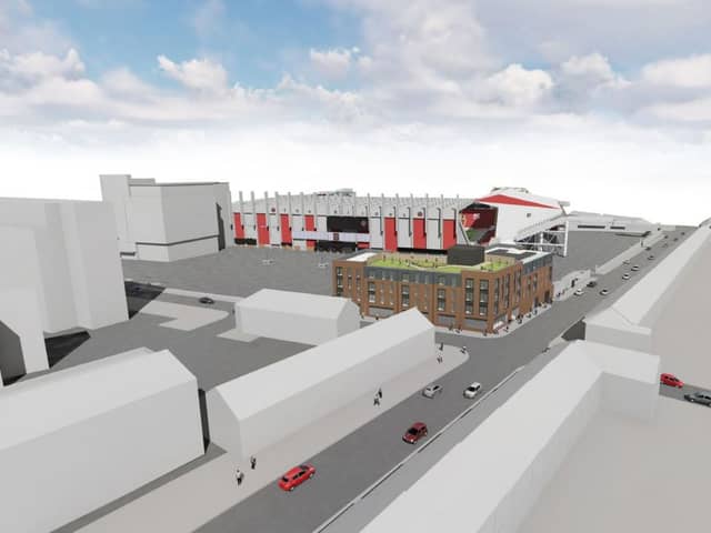 Plans for a shop and apartments on the corner of Shoreham Street and Cherry Street, next to Sheffield United's Bramall Lane Stadium, which were approved in 2017
