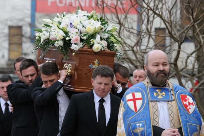 PNE legends including Graham Alexander, helped carry the coffin.